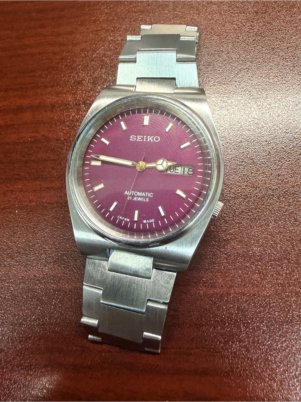 Seiko Purple Dial Automatic Watch - 37mm